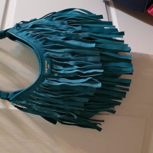 Yves st lauren blue leather fringe bag